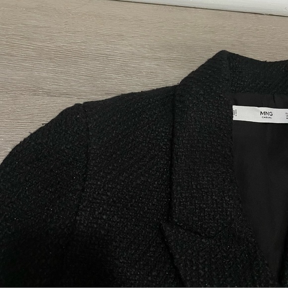 Mango Black Tweed Blazer Double Breasted Gold Buttons - Picture 4 of 12